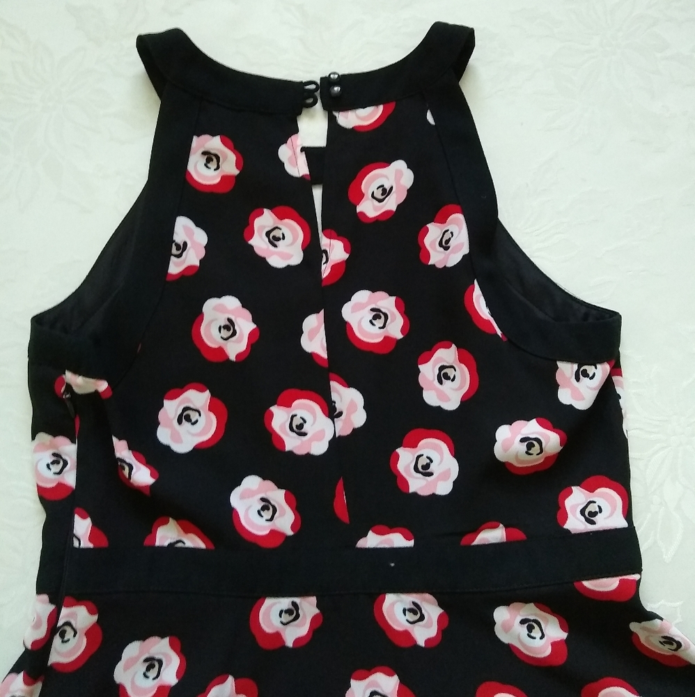 Mod Halter pink red poppies flower swing fit & flare dress - Picture 7 of 7